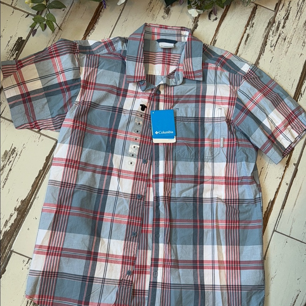 NWT Columbia Men's Blue and Red Plaid Shirt